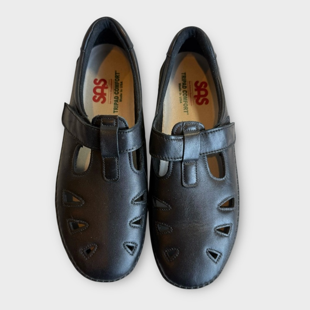 SAS Roamer Black Leather EZ Strap Walking Shoe Sz 10 Medium Width